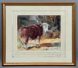 Hereford Bull by June Brilly, 1990, watercolour, sold Aug 2026