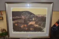 Sussex weald by Robert Tavener, linocut, sold Apr 2022