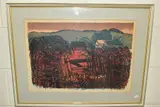 'evening downscape by Robert Tavener, linocut, sold Apr 2022