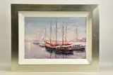 Thames barges by Lana Okiro, oil, sold Mar 2022