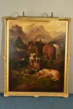 Hunting dogs and horses at rest within a mountainous landscape by John Gifford, oil on canvas, sold Mar 2022
