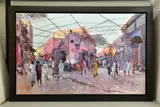 Busy market square by Henderson Cisz, oil on canvas, sold Mar 2022