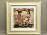 Seated conversation by Mark Spain, oil on canvas, sold Mar 2022