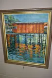 A COLOURFUL BUILDING ON A PIER OVER WATER, signed bottom right, oil on by G Cadbury, oil on canvas, sold Mar 2022