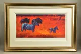 Zebra and wildebeest by Rolf Harris, print, sold Mar 2022