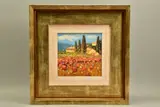 an Italian landscape of wild flowers with farm house beyond, signed by Bruno Tinucci, 2008, oil on canvas, sold Feb 2022