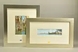 The first depicts boats on a canal by Saverio de Bello, 2009, watercolor, offered Feb 2022