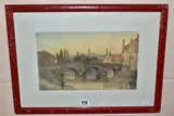 A MALE FIGURE FISHING BESIDE A BRIDGE, signed bottom left, by Walter Fryer Stocks, watercolour on paper, sold Feb 2022