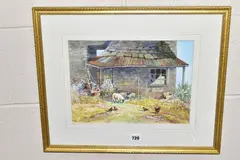 'old farmyard scene by Michael Crawley, watercolour on paper, sold Feb 2022
