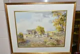 a pastoral scene of a shepherd and his flock in a rural by Michael Crawley, watercolour on paper, sold Feb 2022