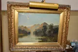 Cottages to the midground by Arthur Stanford, oil, sold Feb 2022