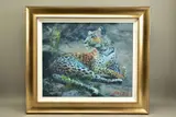 Leopard reclining at dusk by Rolf Harris, print, sold Jan 2022