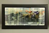 Race horses iv by Kris Hardy, mixed media on canvas, sold Jan 2022