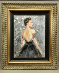 'WHITE NIGHT' a portrait of a female figure wearing a by Anna Razumovskaya, mixed media on canvas, sold Jan 2022