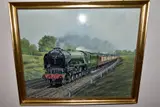 'THE QUEEN OF SCOTS', a steam locomotive 60116 pulling by Les Perrin, 1978, oil on board, sold Dec 2021