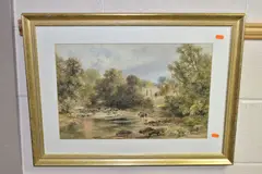 Cattle drinking from a river by William Bennett, watercolour on paper, offered Dec 2021