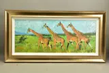 Four giraffes by Rolf Harris, print, sold Dec 2021