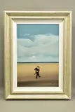 Figures dancing on a deserted beach by David Renshaw, oil on board, sold Dec 2021