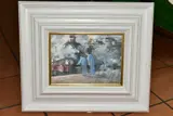 'Steam Up and Ready to Go', figures on a station platform beside a by Bernard Batchelor, 1984, oil on board, offered Nov 2021