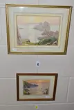 The first is a view across the sea by Margaret Waller, watercolor, offered Nov 2021