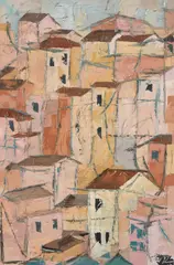 Houses in Manarola by Max Leuchars, Oil on canvas, sold Dec 2021