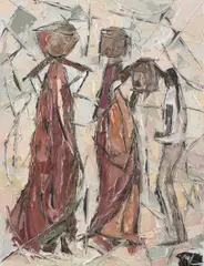 Study of figures in Rajasthan Signed with initials ML by Max Leuchars, Oil on canvas, sold Dec 2021
