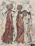 Study of figures in Rajasthan Signed with initials ML by Max Leuchars, Oil on canvas, sold Dec 2021