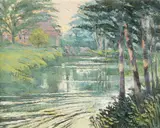 The Northern Way - Mill Court at Bentley Signed Alan Cotton by Alan Cotton, Oil on canvas, sold Dec 2021