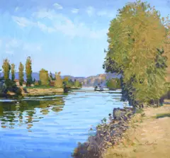 Evening Barge on the Seine Signed Devlin by George Devlin, oil, sold Dec 2021