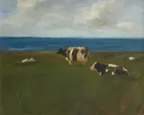 Sheep and Cows by Marie Hennessy, Oil on board; Oil on paper, sold Dec 2021