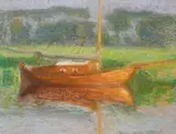 Boat moored by a riverbank Signed MARIE INGELS by Marie Ingels-Pauwaert, Pastel, sold Dec 2021