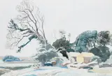 Landscape with figures sitting under a tree Signed Averil Burleigh by Averil Burleigh, Pencil and watercolour, sold Dec 2021