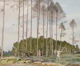 Landscape with children playing catch Signed C by Charles H. H. Burleigh, Pencil and watercolour, sold Dec 2021