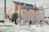 Figures outside of Tewkesbury Mill Signed Averil Burleigh by Averil Burleigh, Pencil and watercolour, sold Dec 2021