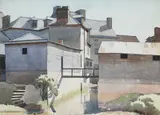 View of a mill built over a river Pencil and by Veronica Burleigh, Pencil and watercolour, sold Dec 2021