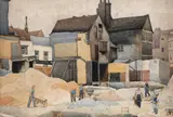 Workers on a building site Signed VERONICA BURLEIGH by Veronica Burleigh, Pencil and watercolour, sold Dec 2021