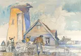 Dipping Sheep Signed by Hans Heysen, Watercolour, black chalk and pencil, offered Dec 2021