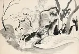 Wooded landscape With studio stamp by Ceri Richards, Pen and wash, offered Dec 2021