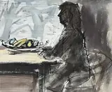 By the window Pen and ink by Rodrigo Moynihan, Pen and ink, and watercolour, offered Dec 2021