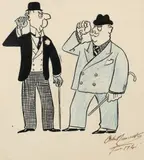 Untitled by Osbert Lancaster, Pen and ink with blue crayon, sold Dec 2021