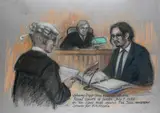 Johnny Depp giving evidence at the Royal Courts of Justice Signed by Elizabeth Cook, Pastel, sold Dec 2021