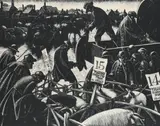December: The Fat Stock Market Wood engraving 20 by Clare Leighton, Wood engraving, sold Dec 2021