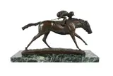 Brigadier Gerard with a jockey Signed by Peggy Alexander, Bronze on a green marble base, sold Dec 2021