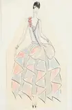 Lady in an Evening Dress ink on paper fashion study by Dorte Clara Dodo Burgner, ink on paper, sold Oct 2021