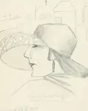 Woman in a Hat by Dorte Clara Dodo Burgner, pencil on paper, sold Oct 2021