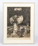 Lady of Shalott engraving by William Holman Hunt Om, engraving, sold Oct 2021