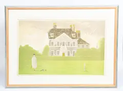 The Country House by Lynton Lamb, Print by Lynton Lamb of canal boats, framed signed with monogram in the print, sold Oct 2021