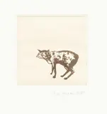 Cat lithographic print on linen by Bryan Kneale, print on linen, sold Oct 2021