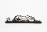 Borzoi lying silvered bronze sculpture of a dog by Louis-Albert Carvin, bronze, sold Oct 2021