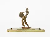 Dancer with a disc patinated bronze sculpture on veined onyx desk stand by Josef Lorenzl, bronze, sold Oct 2021